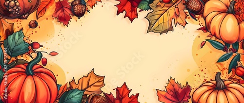 Vibrant Autumn Border with Whimsical Leaf Pumpkin and Acorn Surrounding Blank Central Zone photo