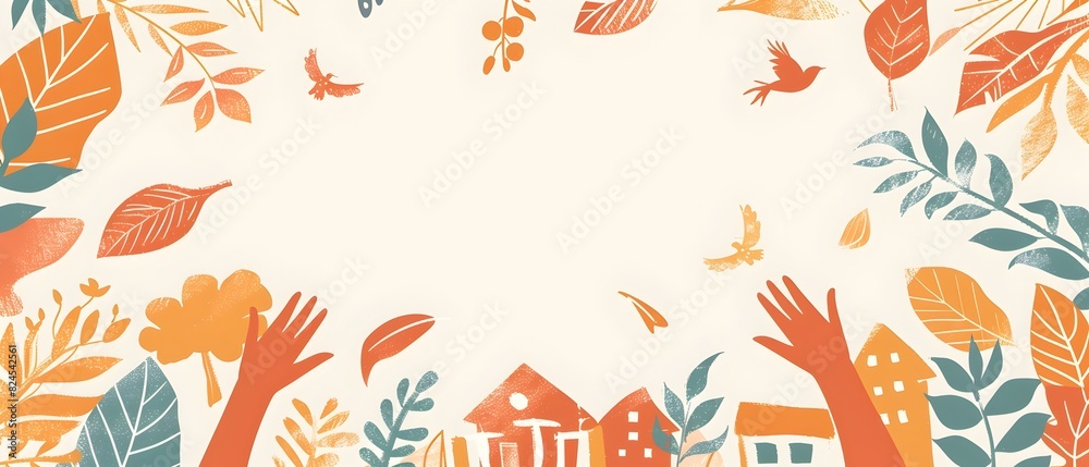 Vibrant Autumnal Floral Border Design with Blank Copyspace for Seasonal Event or Message Vibrant Autumnal Floral Border Design with Blank Copyspace for Seasonal Event or Message