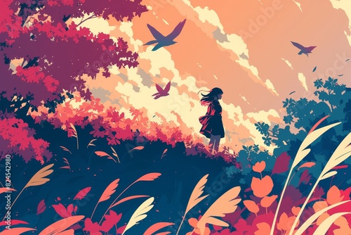 Beautiful colorful sky illustration anime landscape