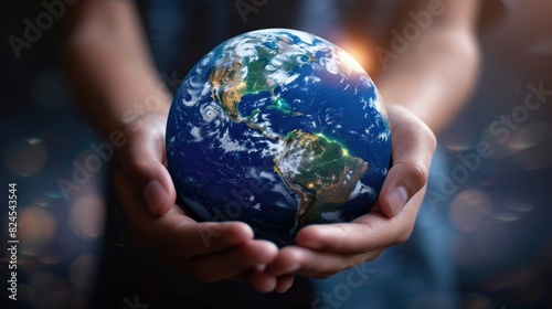 Earth protection day human hands holding the round planet earth illustration