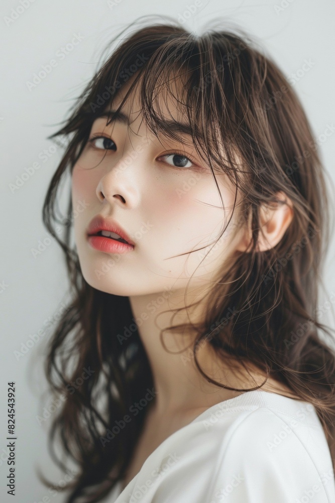 Sweet-Faced Korean Girl with Side-Swept Bangs and Straight Brown Hair
Sweet-Faced Korean Girl with Side-Swept Bangs and Straight Brown Hair