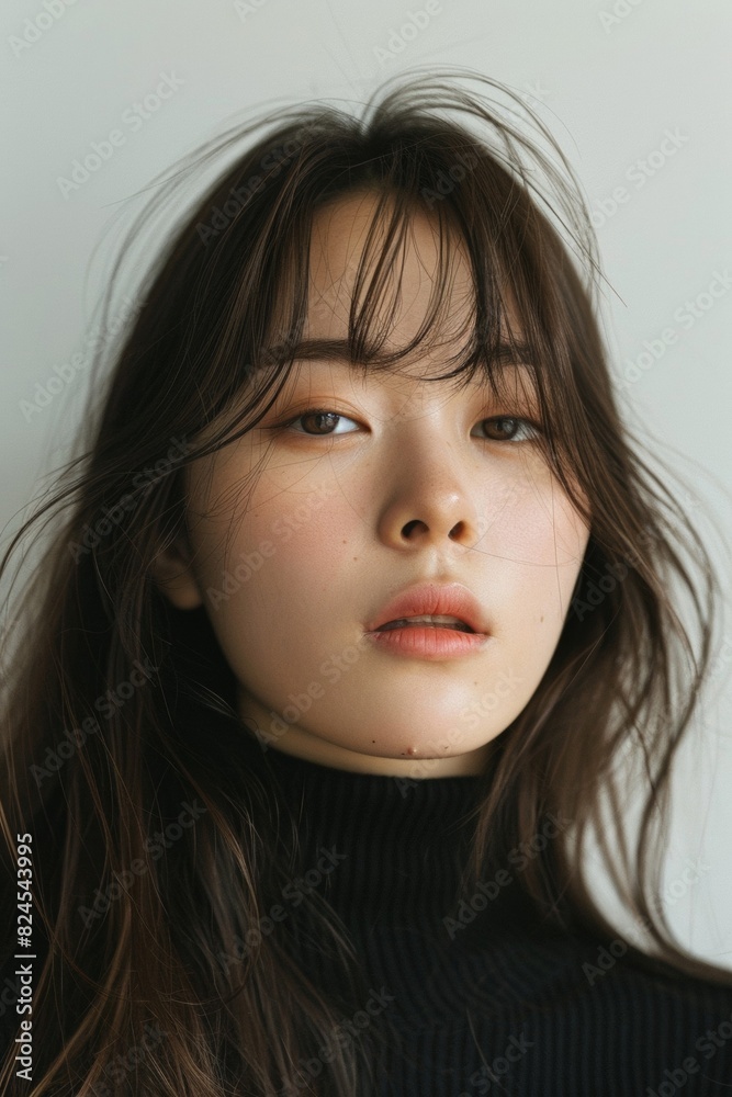 Sweet-Faced Korean Girl with Side-Swept Bangs and Straight Brown Hair
Sweet-Faced Korean Girl with Side-Swept Bangs and Straight Brown Hair