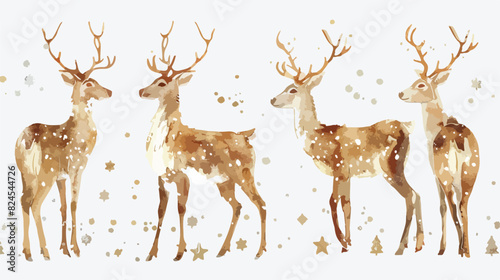 Watercolor illustration Four of Christmas reindeer Vector photo