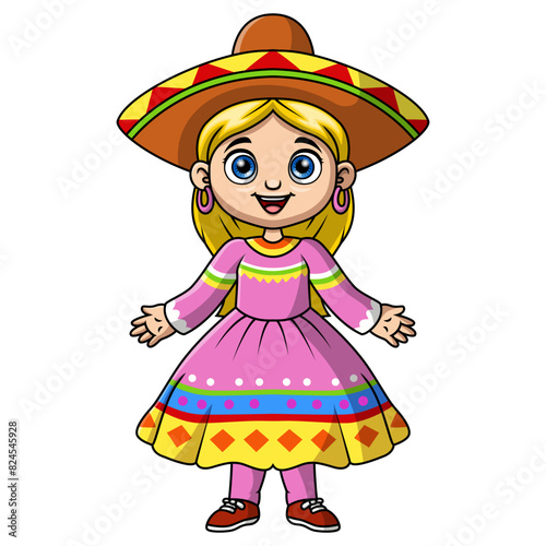 Cute girl cartoon wearing costume mexico
