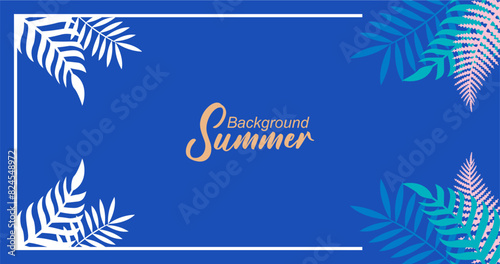 summer background with tropical leaves and frame vector illustration design.