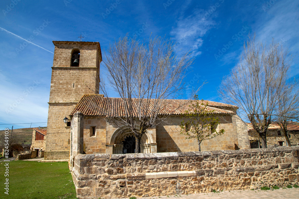 Romanesque church of San Pedro de Villacadima renovated in the Renaissance. Guadalajara, Castile la Mancha, Spain.