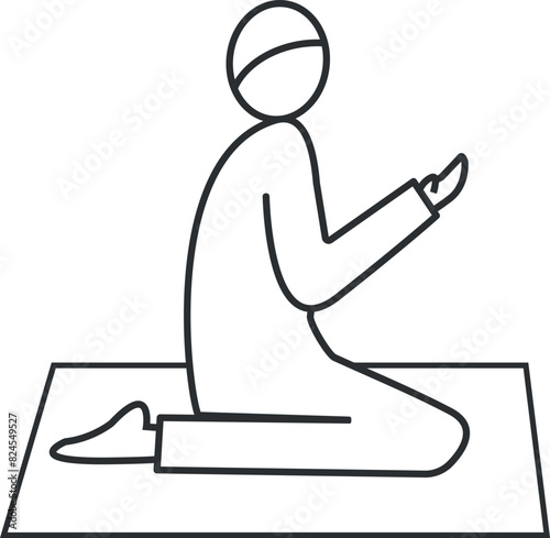 Muslim prayer icon. Man perform salah in a mat. Islamic signs and symbols.