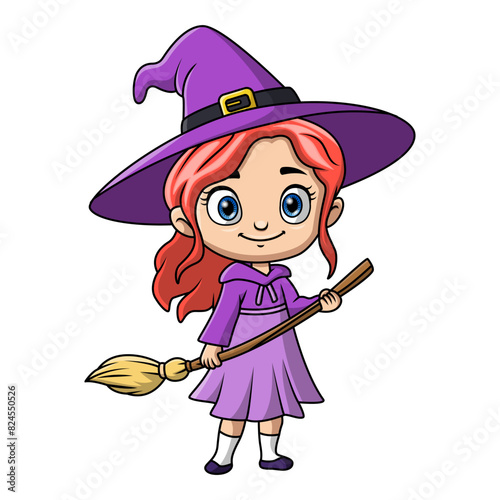 Cute girl cartoon wearing costume witch