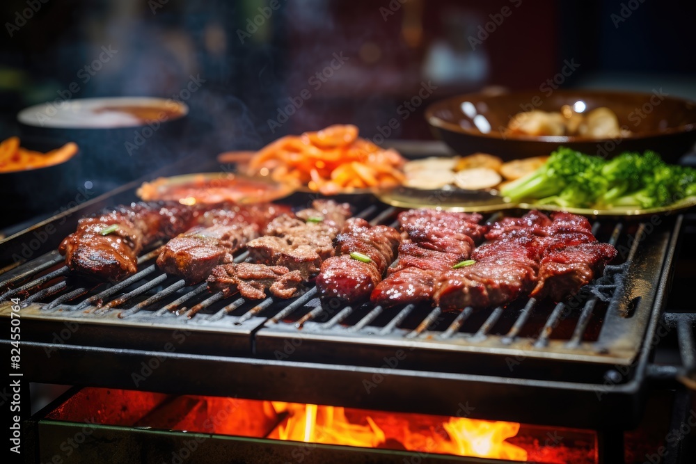 Korean barbecue sizzling on a tabletop grill.