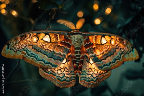 Colorfu spiritual moth glowing with bioluminating element