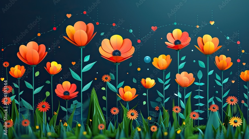 An image of a garden blossoming beside an upward-trending line graph, symbolizing fruitful growth. stock photo An image of a garden blossoming beside an upward-trending line graph, symbolizing fruitful growth. stock photo