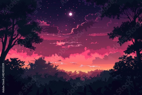 Beautiful colorful sky illustration anime landscape