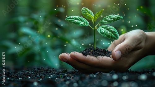 An image of a hand nurturing a plant with a rising chart, symbolizing fostering growth. image