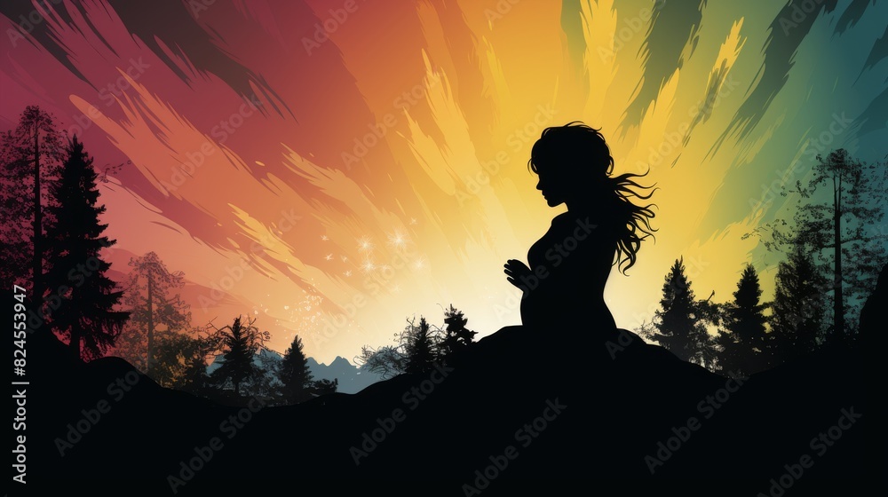 Joyful Baby Silhouette with Rainbow Colors in the Background