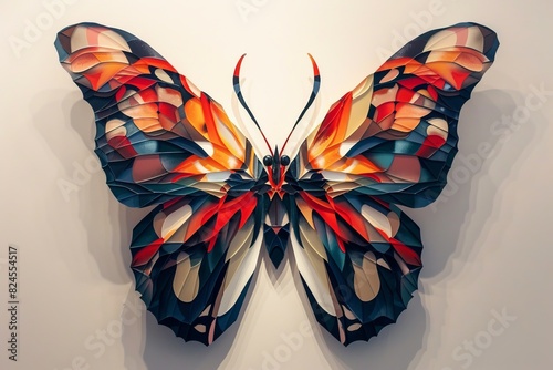 Abstract butterflies with simplified wing patterns, representing biodiversity and pollinator protection.  photo