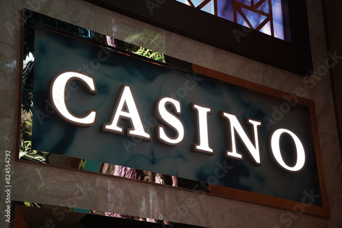 Gorgeous casino sign decorated with gold plating