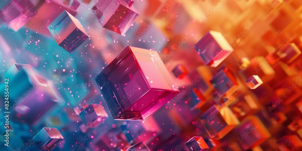 Cubes and stars in vibrant colors create a dynamic abstract background Cubes and stars in vibrant colors create a dynamic abstract background