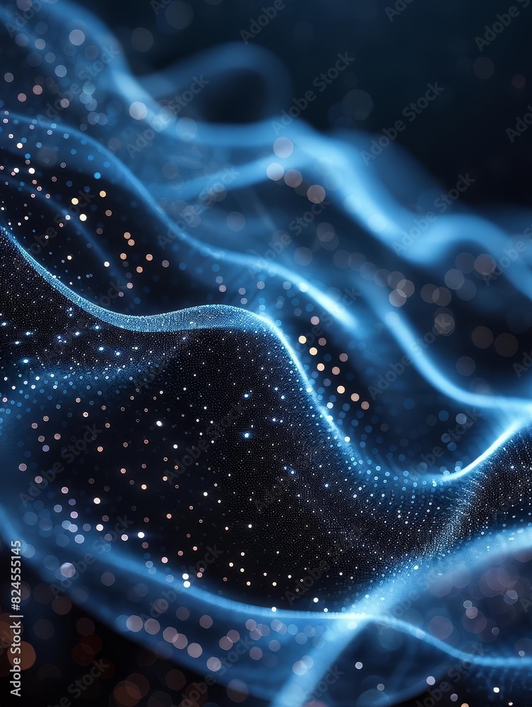 Abstract digital wave with glowing dots on a dark background, representing data flow and futuristic technology. Abstract digital wave with glowing dots on a dark background, representing data flow and futuristic technology.