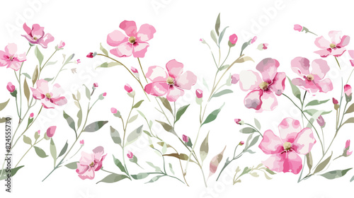 Watercolor pink wild flowers. Floral summer repeat