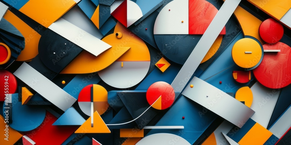 Colorful abstract painting featuring various shapes and lines in a vibrant and dynamic composition Colorful abstract painting featuring various shapes and lines in a vibrant and dynamic composition