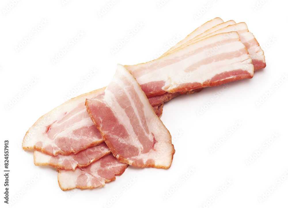 Raw bacon slices isolated