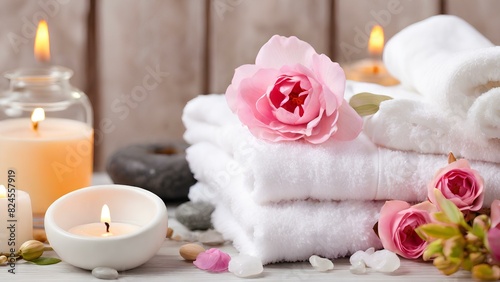 A Haven of Tranquility: Unveiling a Serene Spa Background with Towel, Bathroom, White, Luxury, and Massage