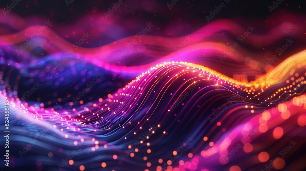 Colorful abstract digital wave pattern with glowing dots, representing data flow, technology, and modern design elements. Colorful abstract digital wave pattern with glowing dots, representing data flow, technology, and modern design elements.