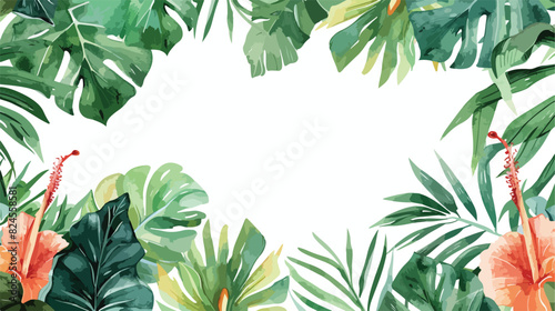 Watercolor tropical banner background with leaves jun photo