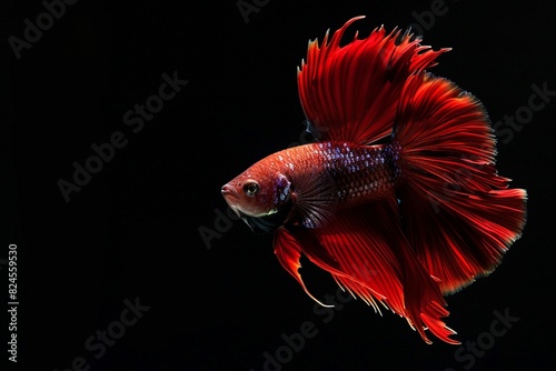 Red betta fish on black background