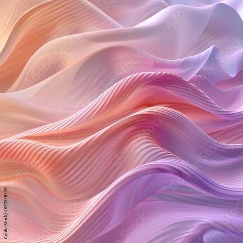 Abstract pastel waves in soft tones with a blend of pink, purple, and peach hues creating a serene and calming visual effect.
