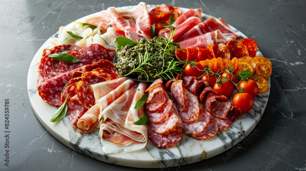 Artisanal Display of Cold Cuts on Marble Platter for Gourmet Culinary Creations Artisanal Display of Cold Cuts on Marble Platter for Gourmet Culinary Creations