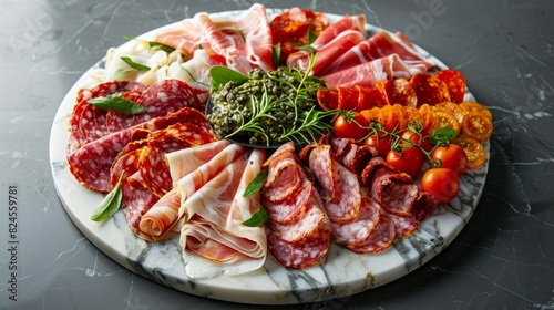 Artisanal Display of Cold Cuts on Marble Platter for Gourmet Culinary Creations