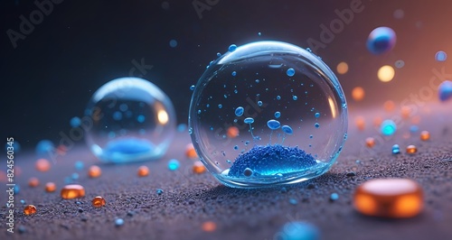 Electrochemical Cell with Bubbles and Blue Particles photo