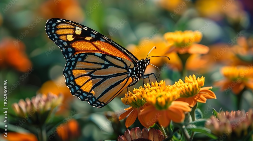 Fototapeta premium Environmental conservation concept, A butterfly garden in full bloom, showcasing efforts to support pollinators and biodiversity. Realistic Photo,
