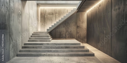 Abstract, modern interior featuring a geometrically intriguing staircase
