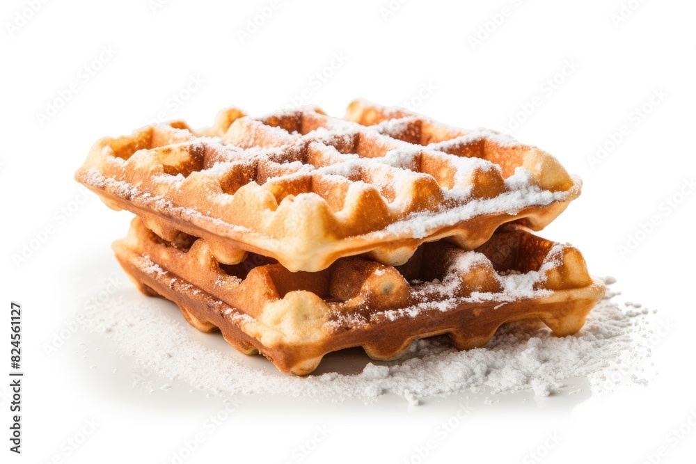 Belgian waffles dusted with powdered sugar. White background. Belgian waffles dusted with powdered sugar. White background.