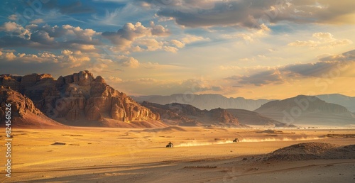 Photo of an egyptian desert with rocky mountains in the background © Chand Abdurrafy