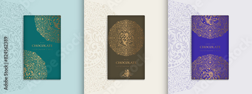 Luxury packaging design of chocolate bars. Vintage vector ornament template. Elegant, classic elements. Great for food, drink and other package types. Can be used for background and wallpaper.