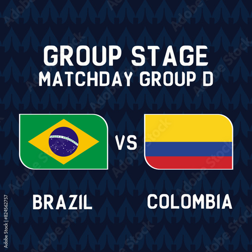 vector illustration. Brazil vs Colombia broadcast template for sports Copa America 2024.