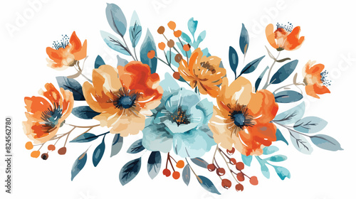 Watercolour Floral Bouquets Orange Turquoise Summer