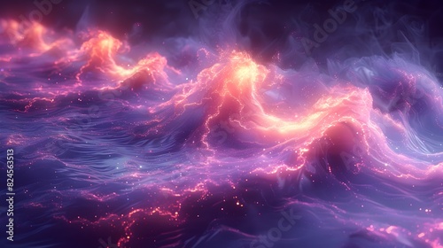 Vibrant Abstract Digital Art with Purple and Blue Light Streaks photo