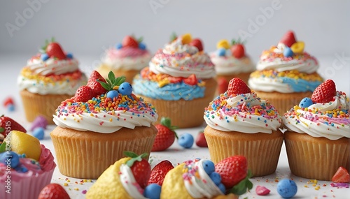 Colorful Cupcakes with Sprinkles and Berries