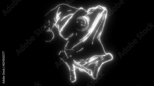 white silhouette of Cute and funny frog wearing Santa s hat on black background photo