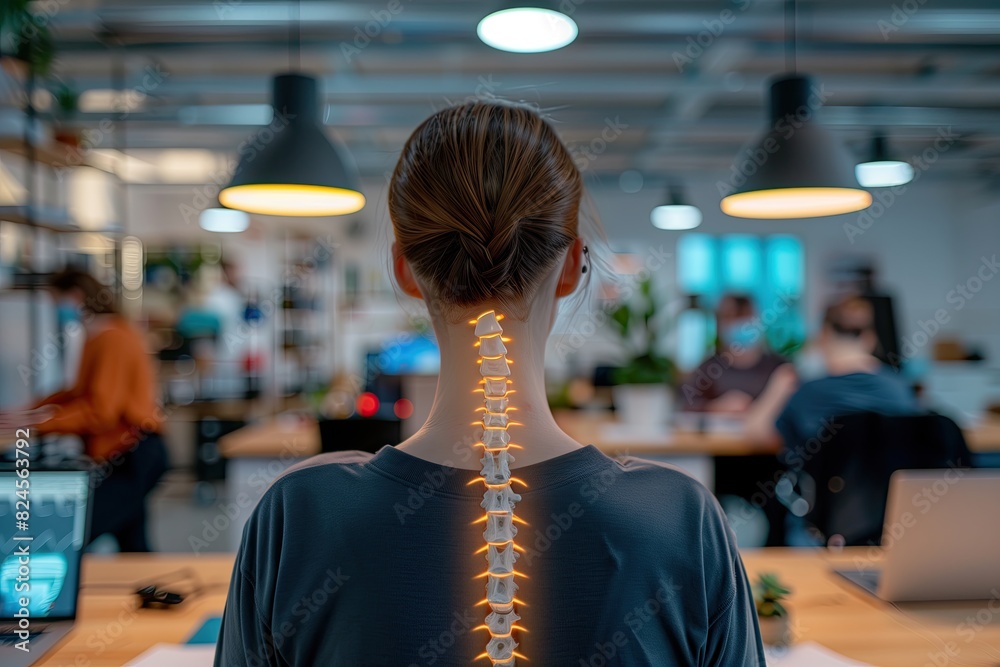 Office syndrome. Problems with back, spine. An office worker with ...