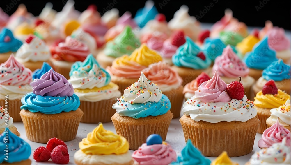 Colorful Cupcakes with Various Frostings and Sprinkles Colorful Cupcakes with Various Frostings and Sprinkles