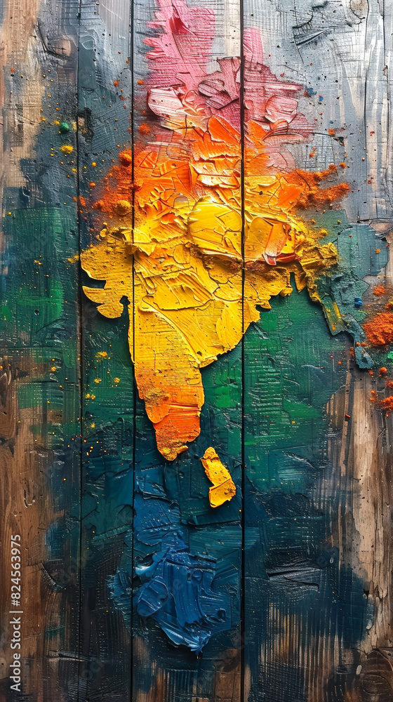Abstract textured painting of India in vibrant colors, suitable for modern art and cultural themes. Independence Day of India.