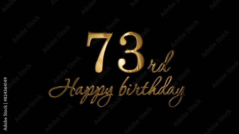 Happy 73rd birthday greetings in gold letters, alpha channel Happy 73rd birthday greetings in gold letters, alpha channel