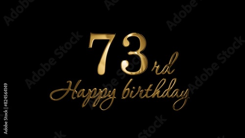 Happy 73rd birthday greetings in gold letters, alpha channel photo