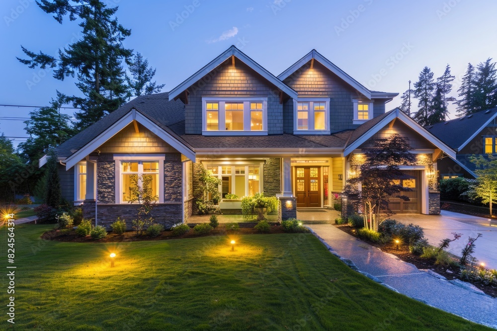Home Exterior at Twilight with Glowing Interior Lights and Modern Architecture