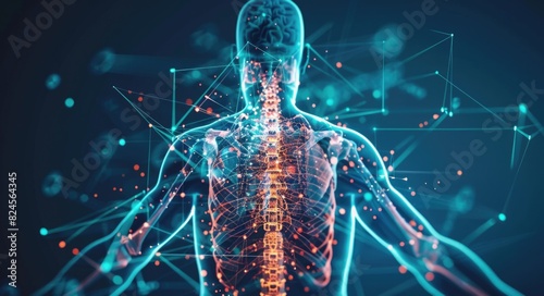 Human Body Scan Interface. Businessman Using Digital X-ray to Analyze Anatomy and Health